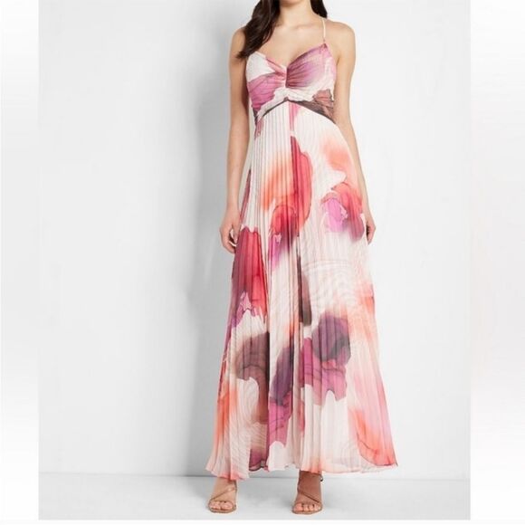 Express Pleated Watercolor Midi Dress Size Large - Picture 1 of 7